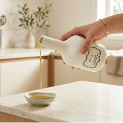 Porcelain Oil Dispenser Set 2 Pcs With Wooden Stand